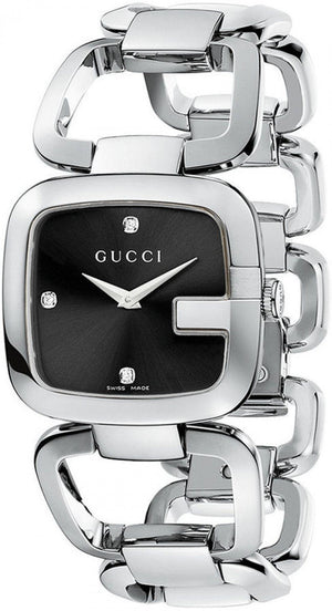Gucci G Gucci Diamonds Black Dial Silver Steel Strap Watch For Women - YA125406 Authentic Buy Shop Now