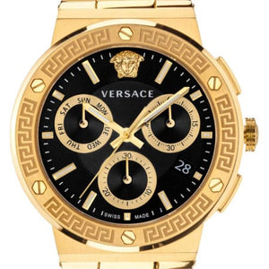 Versace Greca Chronograph Black Dial Gold Steel Strap Watch For Men - VEZ900421 Authentic Buy Shop Now