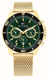 Tommy Hilfiger Jordan Chronograph Green Dial Gold Mesh Strap Watch For Men - 1792093 Authentic Buy Shop Now