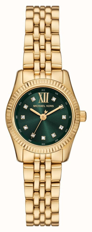 Michael Kors Lexington Pave Three-Hand Green Dial Gold Steel Strap Watch for Women - MK4842 Authentic Buy Shop Now