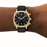 Emporio Armani Ruggero Chronograph Black Dial Black Leather Strap Watch for Men - AR11690 Authentic Buy Shop Now