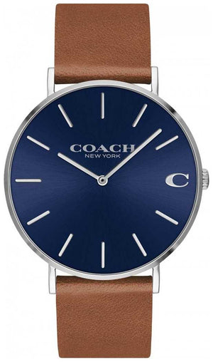 Coach Charles Blue Dial Brown Leather Strap Watch for Men - 14602151 Authentic Buy Shop Now
