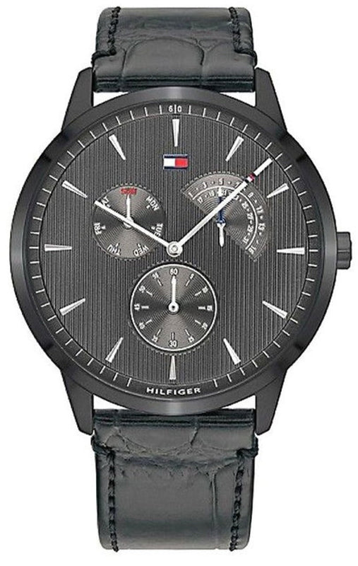 Tommy Hilfiger Brad Chronograph Quartz Grey Dial Grey Leather Strap Watch For Men - 1710388 Authentic Buy Shop Now