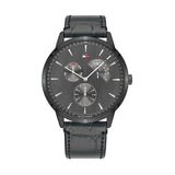 Tommy Hilfiger Brad Chronograph Quartz Grey Dial Grey Leather Strap Watch For Men - 1710388 Authentic Buy Shop Now