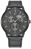 Tommy Hilfiger Brad Chronograph Quartz Grey Dial Grey Leather Strap Watch For Men - 1710388 Authentic Buy Shop Now