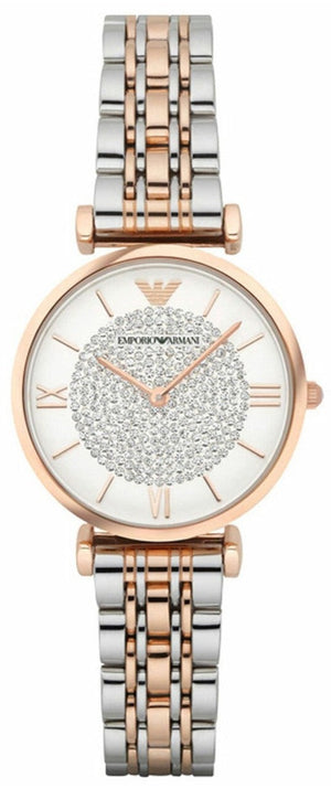 Emporio Armani Gianni T Bar Quartz White Dial Two Tone Steel Strap Watch For Women - AR80035 Authentic Buy Shop Now