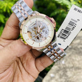 Fossil Townsman Automatic Skeleton White Dial Two Tone Steel Strap Watch for Men - ME3075 Authentic Buy Shop Now