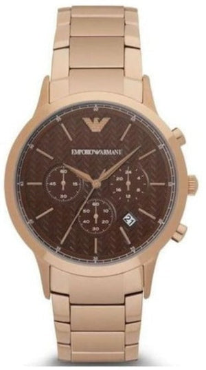 Emporio Armani Renato Chronograph Brown Dial Rose Gold Steel Strap Watch For Men - AR2504 Authentic Buy Shop Now