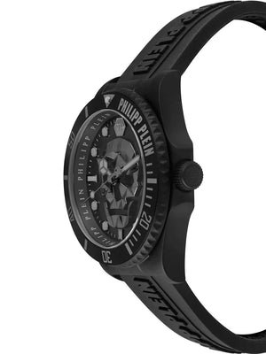 Philipp Plein The $kull Diver Black Dial Black Silicone Strap Watch For Men- PWOAA0922 Authentic Buy Shop Now