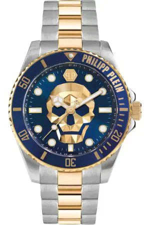 Philipp Plein The $kull Diver Blue Dial Two Tone Steel Strap Watch For Men- PWOAA0722 Authentic Buy Shop Now