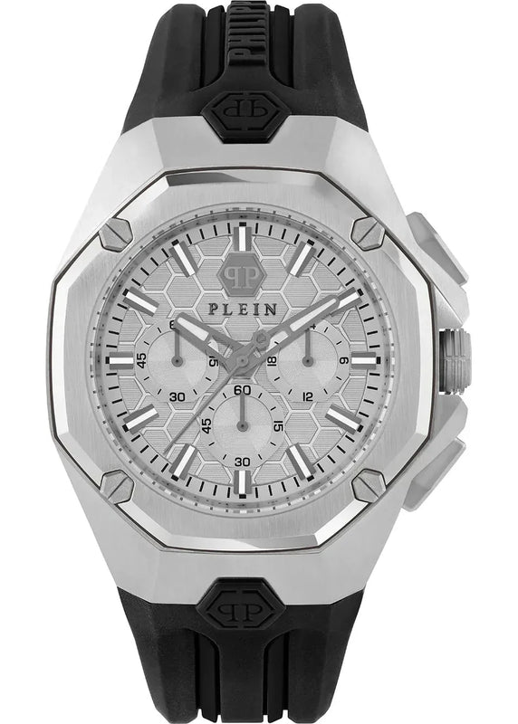 Philipp Plein Octagon Silver Dial Black Silicone Strap Watch for Men - PWTBA0123 Authentic Buy Shop Now