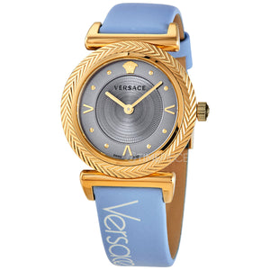 Versace V-Motif Grey Dial Blue Leather Strap Watch for Women - VERE00318 Authentic Buy Shop Now