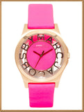 Marc Jacobs Henry Skeleton Pink Dial Pink Leather Strap Watch for Women - MBM1243 Authentic Buy Shop Now
