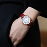 Emporio Armani Gianni T-Bar Analog Mother of Pearl Dial Red Leather Strap Watch For Women - AR11322 Authentic Buy Shop Now
