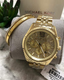 Michael Kors Lexington Chronograph Gold Dial Gold Steel Strap Watch For Men - MK8579 Authentic Buy Shop Now