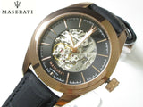 Maserati Traguardo Automatic Black Skeleton Dial Black Leather Strap Watch For Men - R8821112001 Authentic Buy Shop Now