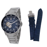Maserati SFIDA Automatic Skeleton Blue Dial Silver Steel Strap Watch For Men - R8823140007 Authentic Buy Shop Now