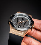 Maserati Potenza Black & Rose Gold Dial Black Rubber Strap Watch For Men - R8851108002 Authentic Buy Shop Now