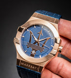 Maserati Potenza 42mm Rose Gold & Blue Dial Blue Leather Strap Watch For Men - R8851108027 Authentic Buy Shop Now