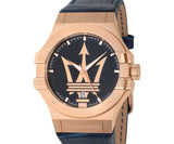 Maserati Potenza 42mm Rose Gold & Blue Dial Blue Leather Strap Watch For Men - R8851108027 Authentic Buy Shop Now