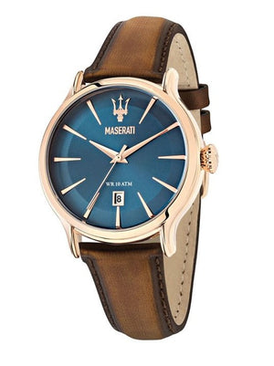 Maserati Epoca Blue Dial Brown Leather Strap Watch For Men - R8851118001 Authentic Buy Shop Now