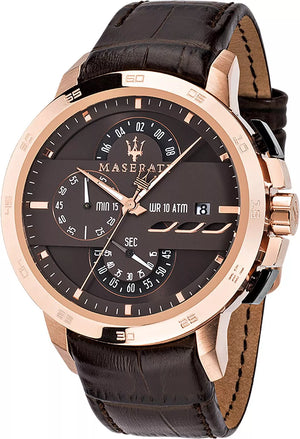 Maserati Ingegno Chronograph Brown Dial Brown Leather Strap Watch for Men - R88771639001 Authentic Buy Shop Now