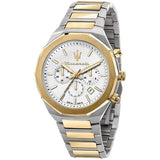 Maserati Stile Chronograph White Dial Two Tone Steel Strap Watch For Men - R8873642009 Authentic Buy Shop Now