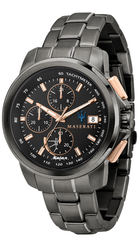 Maserati Successo Solar Black Dial Grey Steel Strap Watch For Men - R8873645001 Authentic Buy Shop Now