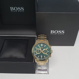 Hugo Boss Allure Chronograph Green Dial Gold Steel Strap Watch for Men - 1513923 Authentic Buy Shop Now