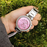 Michael Kors Parker Chronograph Pink Dial Silver Steel Strap Watch For Women - MK6105 Authentic Buy Shop Now