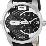 Diesel Mini Daddy Black Silver Dial Black Leather Strap Watch For Men - DZ7307 Authentic Buy Shop Now