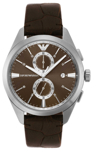 Emporio Armani Claudio Chronograph Brown Dial Brown Leather Strap Watch For Men - AR11482 Authentic Buy Shop Now