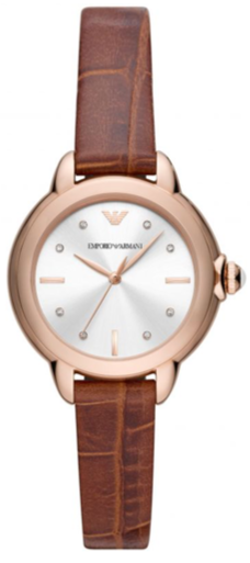 Emporio Armani Mia Quartz Silver Dial Brown Leather Strap Watch For Women - AR11525 Authentic Buy Shop Now