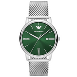 Emporio Armani Minimalist Quartz Green Dial Silver Mesh Bracelet Watch For Men - AR11578 Authentic Buy Shop Now