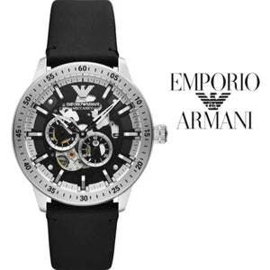Emporio Armani Renato Chronograph Automatic Black Dial Black Leather Strap Watch For Men - AR60051 Authentic Buy Shop Now
