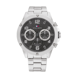 Tommy Hilfiger Blaze Chronograph Black Dial Silver Steel Strap Watch For Men - 1792029 Authentic Buy Shop Now