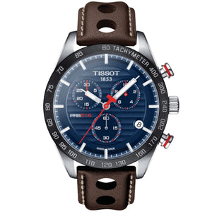 Tissot PRS 516 Chronograph Blue Dial Brown Leather Strap Watch For Men - T100.417.16.041.00 Authentic Buy Shop Now