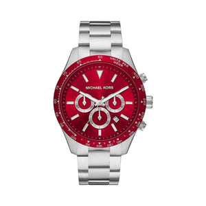 Michael Kors Layton Chronograph Red Dial Silver Steel Strap Watch For Men - MK8822 Authentic Buy Shop Now