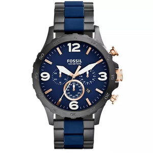 Fossil Nate Chronograph Blue Dial Two Tone Steel Strap Watch for Men - JR1494 Authentic Buy Shop Now