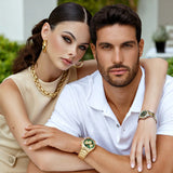 Guess Equity Analog Green Dial Gold Steel Strap Watch For Men - GW0703G2 Authentic Buy Shop Now