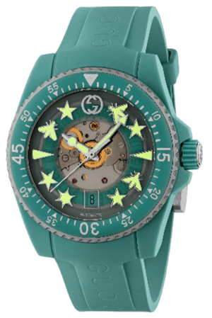 Gucci Dive Automatic Green Dial Green Rubber Strap Unisex Watch - YA136344 Authentic Buy Shop Now