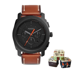Fossil Machine Chronograph Black Dial Brown Leather Strap Watch for Men - FS5234 Authentic Buy Shop Now