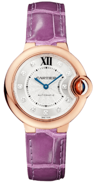 Cartier Ballon Bleu Diamonds White Dial Pink Leather Strap Watch for Women - WE902050 Authentic Buy Shop Now