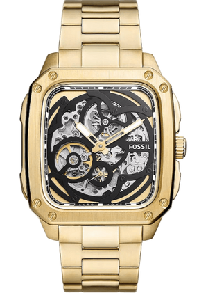 Fossil Inscription Automatic Skeleton Black Dial Gold Steel Strap Watch for Men - BQ2573 Authentic Buy Shop Now