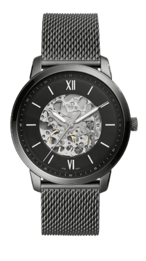 Fossil Neutra Automatic Skeleton Black Dial Grey Mesh Strap Watch for Men - ME3185 Authentic Buy Shop Now