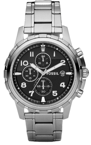 Fossil Dean Chronograph Black Dial Silver Steel Strap Watch for Men - FS4542 Authentic Buy Shop Now