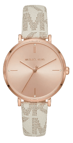 Michael Kors Jayne Three Hand Rose Gold Dial White Leather Strap Watch For Women - MK7128 Authentic Buy Shop Now