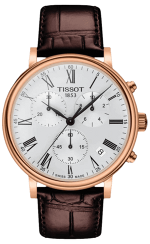 Tissot Carson Premium Chronograph Silver Dial Brown Leather Strap Watch For Men - T122.417.36.033.00 Authentic Buy Shop Now