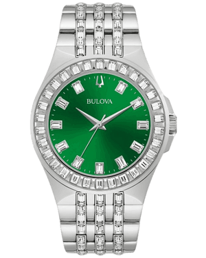 Bulova Phantom Classic Baguette Green Dial Silver Steel Strap Watch for Men - 96A253 Authentic Buy Shop Now