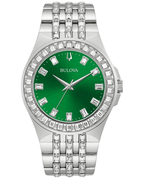 Bulova Phantom Classic Baguette Green Dial Silver Steel Strap Watch for Men - 96A253 Authentic Buy Shop Now